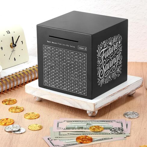 Honeydak Piggy Bank Money Safe Box for Adults 6inch Stainless Steel 10000 Savings Challenge Money Saving Box with Counting 10000 Dollars Target Savings Challenge Piggy Bank for Adults(Silver) in Saudi Arabia