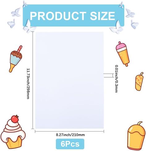 6Pcs Clear Heat Shrink Plastic Sheet Shrinky Dink Paper Bulk Single Sided Printing Transparent Art Papers Rectangle Sanded Film for Drawing Craft Earrings Necklace Key Chains Inkjet Printer in Saudi Arabia