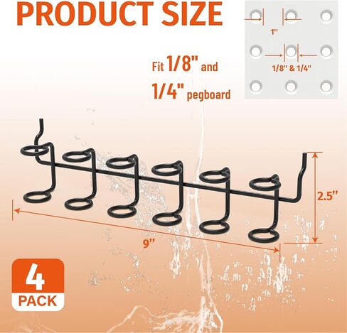 Huhole Pegboard Screwdriver Holder 4pc ، شماعات أدوات لوحة الربط الثقيلة السوداء ، حامل أدوات الفولاذ المقاوم للصدأ للمرائب ، المتجر ، المطرقة ، الثابت in Kuwait