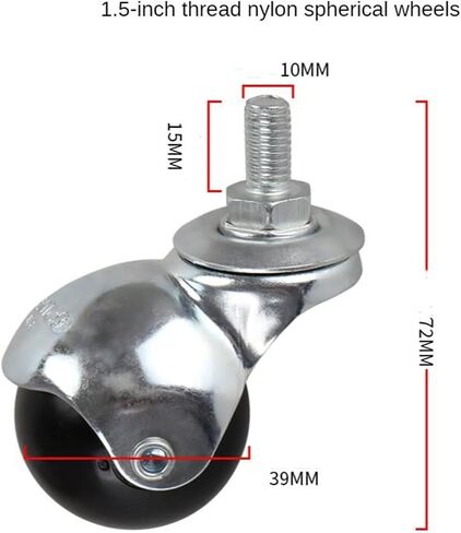 2Pc 1.5 Inch 8mm/10mm Spherical Nylon Universal Caster Silk Teeth Sofa Wheel Furniture Tea Table(A) in Saudi Arabia