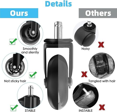 5PCS Office Chair Caster Wheels Swivel Rubber Caster Wheels Replacement Soft Safe Rollers Furniture Hardware(Wheel with Brake) in Saudi Arabia