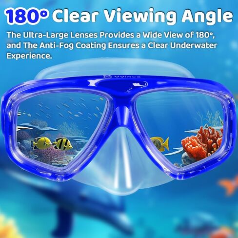 Vvinca Swim Goggles مع غطاء الأنف ، حزام قناع الغطس على نطاق واسع منظر in Kuwait