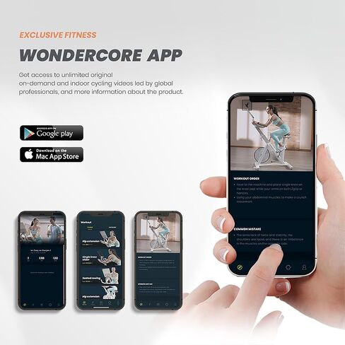 دراجة تدريبات الدراجات الداخلية Wonder Core ، دراجة Wondercise - دولاب الموازنة 13.2 رطل ، مقاومة 32 مستوى ، محرك الحزام الصامت ، اتصال Bluetooth ، حامل اللوحي ، مقعد/مقود قابل للتعديل (أبيض) in Kuwait