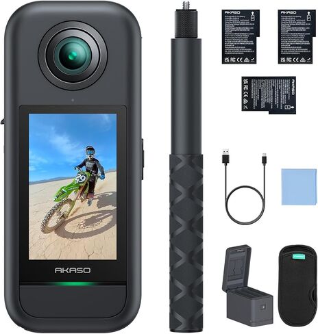 AKASO 360 Weatherproof 360° Action Camera Creator Combo- 5.7K 360 Video with 1/2" 48MP Sensors, 72MP 360 Photo, 360-SuperSmooth, Touchscreen, Invisible Selfie Stick, 360° Horizon Lock, AI Tracking in Saudi Arabia