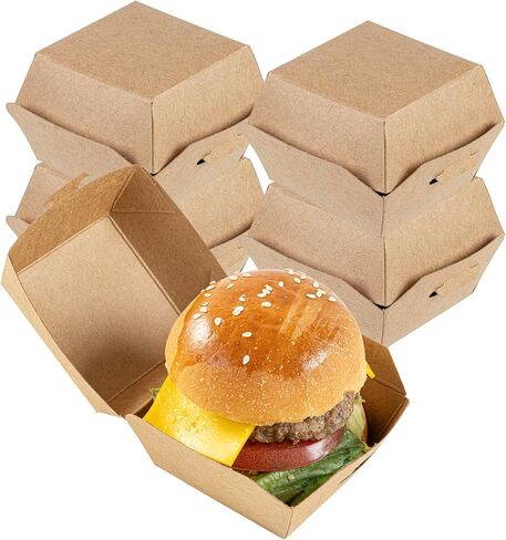 Restaurantware 2.5 x 2.5 x 2 Inch Mini Burger Boxes 100 Clamshell Food Containers - Hinged Lid Disposable Kraft Paper Take Out Boxes For Appetizers Or Desserts Serve Sliders or Finger Foods in Saudi Arabia
