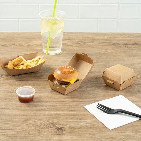 Restaurantware 2.5 x 2.5 x 2 Inch Mini Burger Boxes 100 Clamshell Food Containers - Hinged Lid Disposable Kraft Paper Take Out Boxes For Appetizers Or Desserts Serve Sliders or Finger Foods in Saudi Arabia