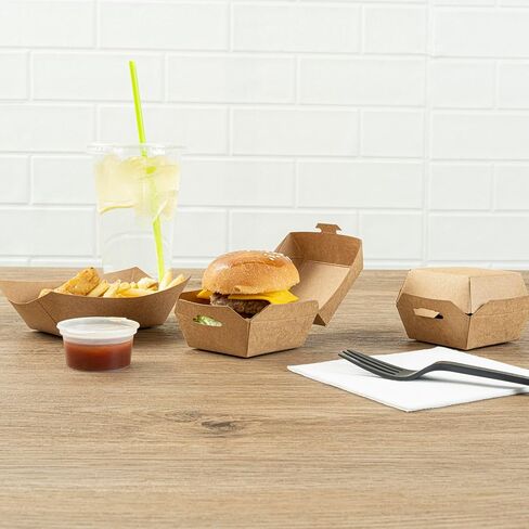 Restaurantware 2.5 x 2.5 x 2 Inch Mini Burger Boxes 100 Clamshell Food Containers - Hinged Lid Disposable Kraft Paper Take Out Boxes For Appetizers Or Desserts Serve Sliders or Finger Foods in Saudi Arabia