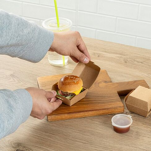 Restaurantware 2.5 x 2.5 x 2 Inch Mini Burger Boxes 100 Clamshell Food Containers - Hinged Lid Disposable Kraft Paper Take Out Boxes For Appetizers Or Desserts Serve Sliders or Finger Foods in Saudi Arabia