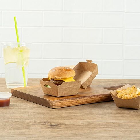 Restaurantware 2.5 x 2.5 x 2 Inch Mini Burger Boxes 100 Clamshell Food Containers - Hinged Lid Disposable Kraft Paper Take Out Boxes For Appetizers Or Desserts Serve Sliders or Finger Foods in Saudi Arabia