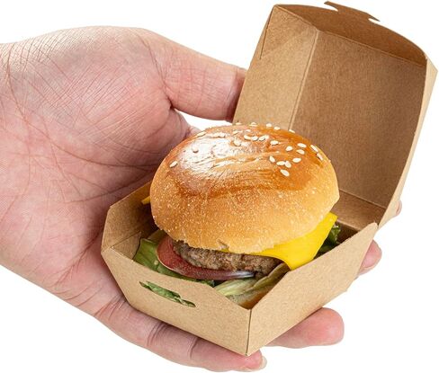 Restaurantware 2.5 x 2.5 x 2 Inch Mini Burger Boxes 100 Clamshell Food Containers - Hinged Lid Disposable Kraft Paper Take Out Boxes For Appetizers Or Desserts Serve Sliders or Finger Foods in Saudi Arabia