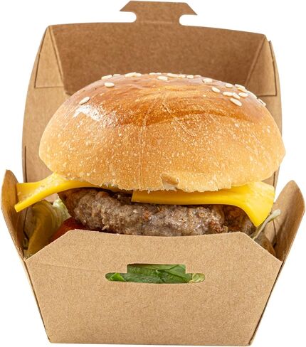 Restaurantware 2.5 x 2.5 x 2 Inch Mini Burger Boxes 100 Clamshell Food Containers - Hinged Lid Disposable Kraft Paper Take Out Boxes For Appetizers Or Desserts Serve Sliders or Finger Foods in Saudi Arabia