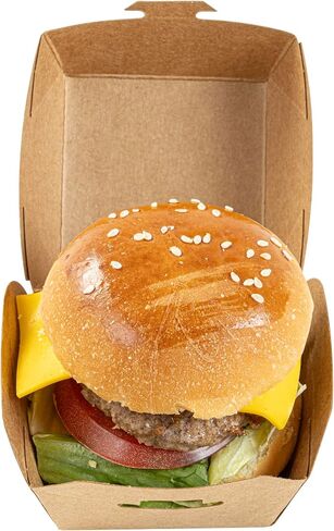 Restaurantware 2.5 x 2.5 x 2 Inch Mini Burger Boxes 100 Clamshell Food Containers - Hinged Lid Disposable Kraft Paper Take Out Boxes For Appetizers Or Desserts Serve Sliders or Finger Foods in Saudi Arabia
