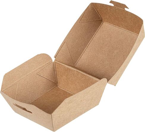 Restaurantware 2.5 x 2.5 x 2 Inch Mini Burger Boxes 100 Clamshell Food Containers - Hinged Lid Disposable Kraft Paper Take Out Boxes For Appetizers Or Desserts Serve Sliders or Finger Foods in Saudi Arabia