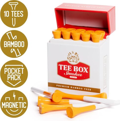 BRIMZ Tee Box Smokes - Premium Bamboo Golf Tees - Funny Golf Gifts & Accessories - Reusable Magnetic Box - Durable, Biodegradable 2 ¾ Golf Tees (1 Pack Smokes - 10 Tees Total) in Saudi Arabia