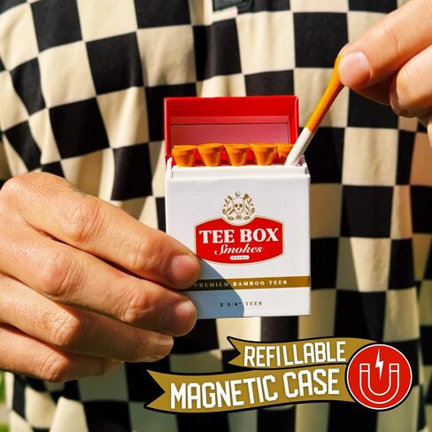 BRIMZ Tee Box Smokes - Premium Bamboo Golf Tees - Funny Golf Gifts & Accessories - Reusable Magnetic Box - Durable, Biodegradable 2 ¾ Golf Tees (1 Pack Smokes - 10 Tees Total) in Saudi Arabia