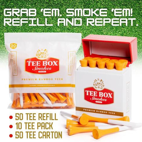 BRIMZ Tee Box Smokes - Premium Bamboo Golf Tees - Funny Golf Gifts & Accessories - Reusable Magnetic Box - Durable, Biodegradable 2 ¾ Golf Tees (1 Pack Smokes - 10 Tees Total) in Saudi Arabia