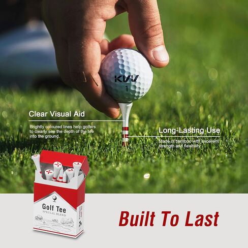 KVV Bamboo Golf Tees – 18-Pack in Cigarette-Style Case, 3-1/4 Inch for Drivers, Irons & Hybrids – Durable, Sustainable & Stylish Golf Tees for All Golfers in Kuwait