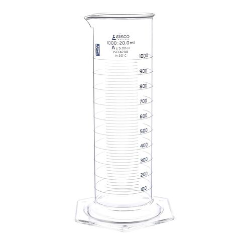 Eisco Labs - Measuring Cylinder, 1000mL - Class A - Squat Form, ISO 4788 Certified, Graduated Glass Cylinder for Lab Use, Precise Liquid Measurement, Scientific Glassware for Chemistry & Research Labs in Saudi Arabia