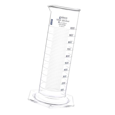 Eisco Labs - Measuring Cylinder, 1000mL - Class A - Squat Form, ISO 4788 Certified, Graduated Glass Cylinder for Lab Use, Precise Liquid Measurement, Scientific Glassware for Chemistry & Research Labs in Saudi Arabia