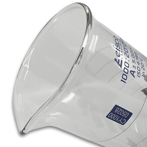 Eisco Labs - Measuring Cylinder, 1000mL - Class A - Squat Form, ISO 4788 Certified, Graduated Glass Cylinder for Lab Use, Precise Liquid Measurement, Scientific Glassware for Chemistry & Research Labs in Saudi Arabia