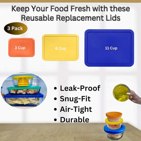 Klareware 3 Cup 6 Cup 11 Cup Rectangle Plastic Storage Storage Lids Covers for Klareware و Pyrex 7210-PC 7211-PC 7212-PC Bowls (حاوية غير متضمنة) (الأزرق الأحمر الفيروزي) in Saudi Arabia