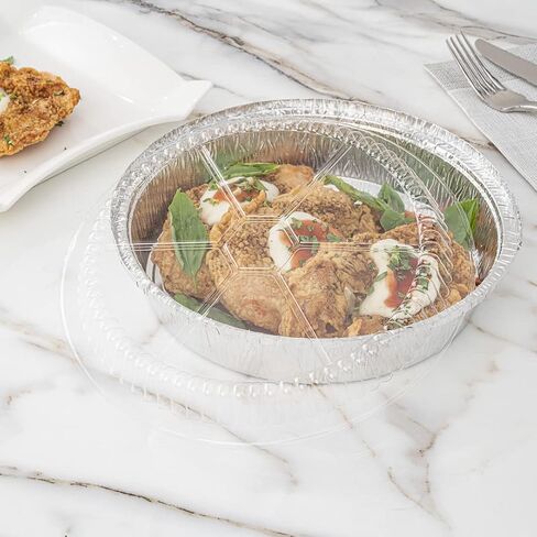 Restaurantware-LIDS ONLY: Foil Lux Paper Lids For 7 Inch Aluminum Pans Pack of 100 Round Foil Board Covers - Pans Sold Separately, Flat Design, Stackable, Laminated White Paper for To-Go Containers in Saudi Arabia