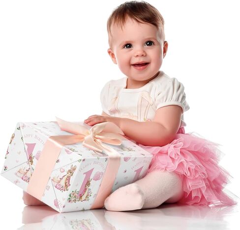 WRAPLULU Animals 1st Birthday Wrapping Paper - 4 Jumbo Sheets, 28 * 40 Inches - Blue Safari Jungle Zoo Animal Gift Wrap Gift Wrap, Perfect for Baby Boy First Birthday's Party or Baby Shower in Kuwait