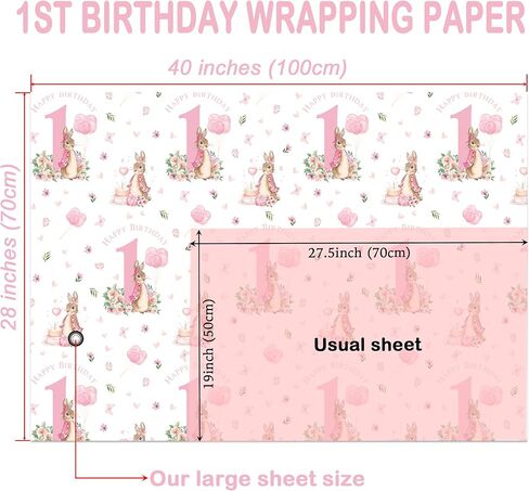 WRAPLULU Animals 1st Birthday Wrapping Paper - 4 Jumbo Sheets, 28 * 40 Inches - Blue Safari Jungle Zoo Animal Gift Wrap Gift Wrap, Perfect for Baby Boy First Birthday's Party or Baby Shower in Kuwait
