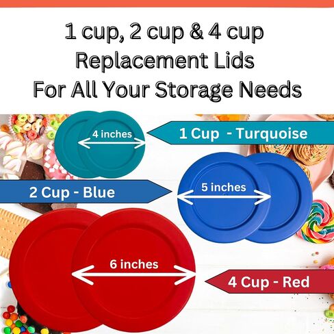 1 و 2 و 4 كوب أغطية/أغلفة لبيريكس ، مرساة Hocking & Klareware Storage Bowls *Lids فقط - حاوية زجاجية غير مضمنة *(6 حزمة *اثنان من كل حجم *، الفيروز ، الأزرق ، الأحمر) in Kuwait