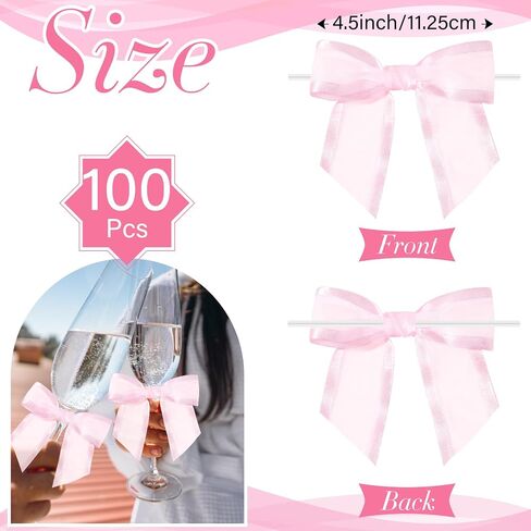 Janinka 50 PCS Black Twist Tie Bows 4.5 inch urgonza premade bows bows decor craft for gift cake cake treat bass diy wedder baby birth in Kuwait