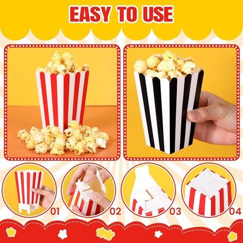 Maitys 400 Pack Mini Popcorn Boxes Red and Black Striped Paper Popcorn Containers for Party 2 x 4.5 Inch 16oz Bulk Snack Bowl for Movie Nights Carnival Party Supplies Birthdays in Saudi Arabia