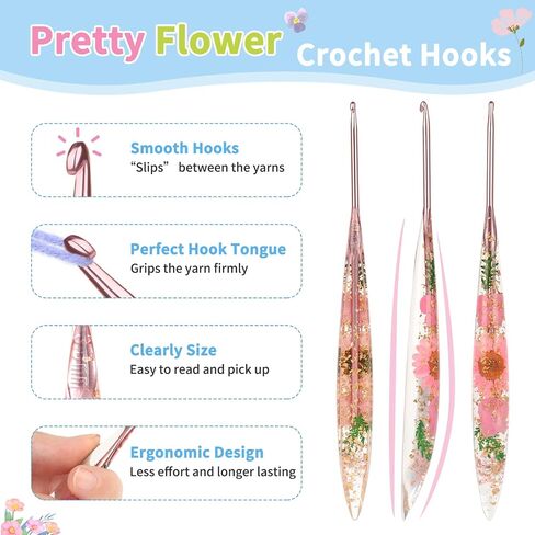 Coopay Ergonomic Crochet Hook with Flower Plastic Grips, Crochet Hooks, Stylish and Unique, Ideal for Crocheting Blankets, Shawls, Hats, Scarves (D-3.0mm) in Saudi Arabia