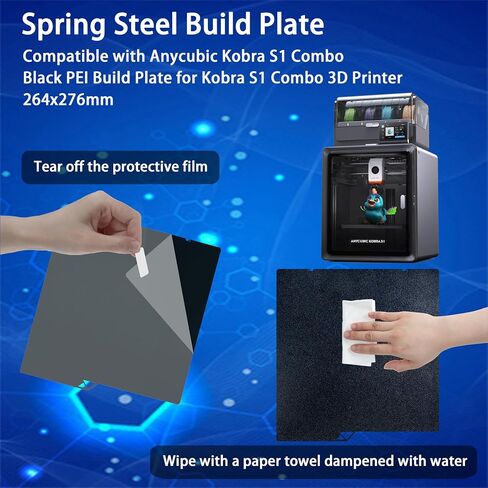 لوحة بناء ل Kobra S1 Combo 3D الطابعة: مزدوج الوجه سلس PEI PEI PLAY BED SPRING FLUSTIBLE 264 × 276 مم متوافق مع anycubic KOBRA S1 COMBO in Kuwait