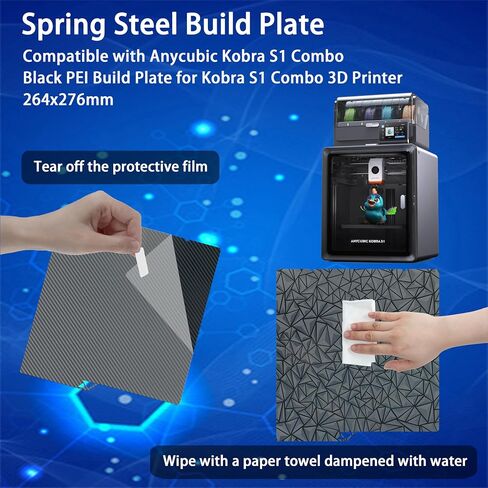 لوحة بناء ل Kobra S1 Combo 3D الطابعة: مزدوج الوجه سلس PEI PEI PLAY BED SPRING FLUSTIBLE 264 × 276 مم متوافق مع anycubic KOBRA S1 COMBO in Kuwait