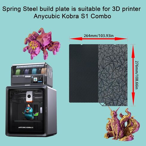 لوحة بناء ل Kobra S1 Combo 3D الطابعة: مزدوج الوجه سلس PEI PEI PLAY BED SPRING FLUSTIBLE 264 × 276 مم متوافق مع anycubic KOBRA S1 COMBO in Kuwait