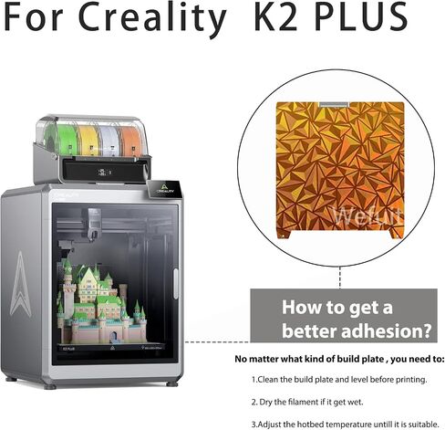 K2 Plus Build Plate 370x370mm Double Sided Textured PEO PEY Sheet Heated Bed Spring Steel Flexible 3D Printer Platform for Creatily K2 Plus 3D Printer Replacement (Chameleon PEO+ PEY) in Saudi Arabia