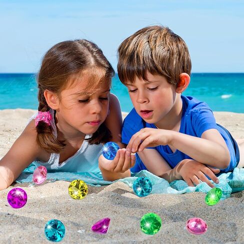 60pcs Diving Gems Pool Toys, Colorful Acrylic Diamond Pirate Treasure and Mermaid Pool Play Set with Mesh Bag, Underwater Gem Diving Toys and Ocean Sensory Bin Filler in Kuwait