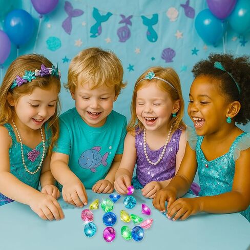 60pcs Diving Gems Pool Toys, Colorful Acrylic Diamond Pirate Treasure and Mermaid Pool Play Set with Mesh Bag, Underwater Gem Diving Toys and Ocean Sensory Bin Filler in Kuwait