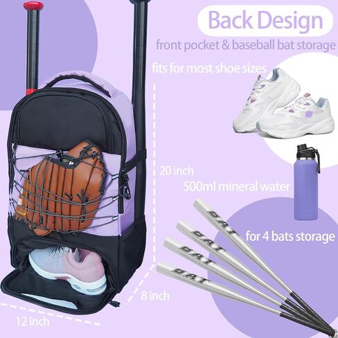 Youth Softball Bag - Baseball Backpack for Girls Lightweight with Shoes Compartment & Fence Hook Softball Catchers Backpack for TBall Bat Batting Glove Helmet in Saudi Arabia
