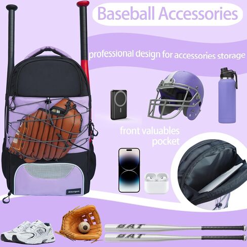 Youth Softball Bag - Baseball Backpack for Girls Lightweight with Shoes Compartment & Fence Hook Softball Catchers Backpack for TBall Bat Batting Glove Helmet in Saudi Arabia