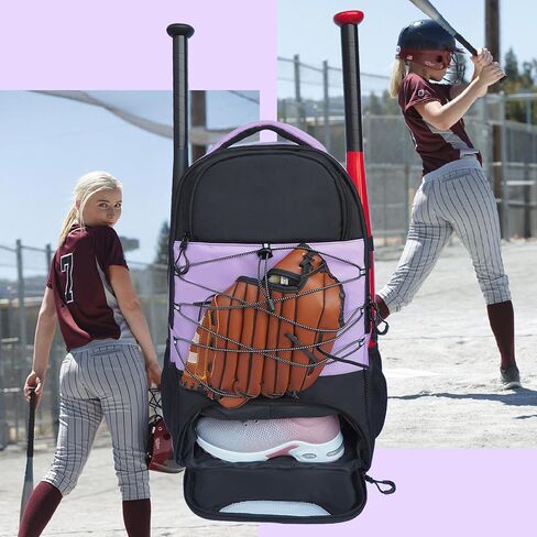 Youth Softball Bag - Baseball Backpack for Girls Lightweight with Shoes Compartment & Fence Hook Softball Catchers Backpack for TBall Bat Batting Glove Helmet in Saudi Arabia