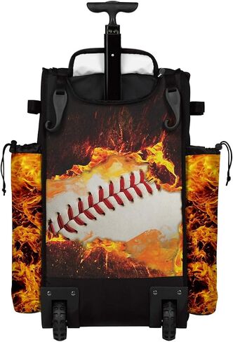 Boombah Rolling Superpack 2.0 Baseball/Softball Gear Bag - 23-1/2" x 13-1/2" x 9-1/2" - Baseball Fire Ball Black/Orange/White - Telescopic Handle - Holds 4 Bats - Wheeled Version in Saudi Arabia