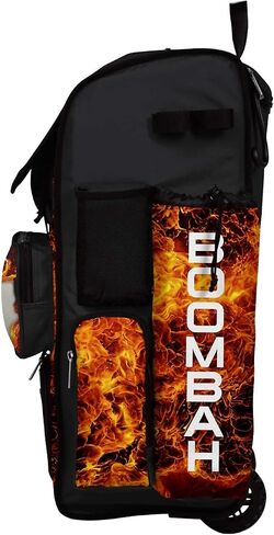 Boombah Rolling Superpack 2.0 Baseball/Softball Gear Bag - 23-1/2" x 13-1/2" x 9-1/2" - Baseball Fire Ball Black/Orange/White - Telescopic Handle - Holds 4 Bats - Wheeled Version in Saudi Arabia