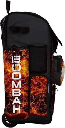 Boombah Rolling Superpack 2.0 Baseball/Softball Gear Bag - 23-1/2" x 13-1/2" x 9-1/2" - Baseball Fire Ball Black/Orange/White - Telescopic Handle - Holds 4 Bats - Wheeled Version in Saudi Arabia