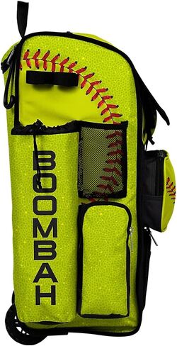 Boombah Rolling Superpack 2.0 Baseball/Softball Gear Bag - 23-1/2 "× 13-1/2" × 9-1/2 " - Softball 2.0 Optic Yellow/Red/Black - مقبض تلسكوبي - يحمل 4 خفافيش - نسخة ذات عجلات in Saudi Arabia