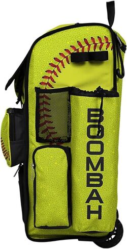 Boombah Rolling Superpack 2.0 Baseball/Softball Gear Bag - 23-1/2 "× 13-1/2" × 9-1/2 " - Softball 2.0 Optic Yellow/Red/Black - مقبض تلسكوبي - يحمل 4 خفافيش - نسخة ذات عجلات in Saudi Arabia