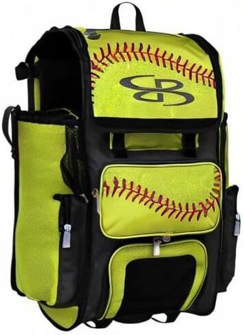 Boombah Rolling Superpack 2.0 Baseball/Softball Gear Bag - 23-1/2 "× 13-1/2" × 9-1/2 " - Softball 2.0 Optic Yellow/Red/Black - مقبض تلسكوبي - يحمل 4 خفافيش - نسخة ذات عجلات in Saudi Arabia