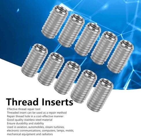 10Pcs Inner M6*1.0 Outer M8*1.25 Length 15mm Sloted Thread Inserts in Saudi Arabia