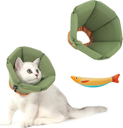Cat Cone Collar - Soft Waterproof Elizabethan for Cats, Cute Green Flower Anti-Lick Recovery Collar, Adjustable Healing Collar for Wound Care & Surgery，M in Saudi Arabia