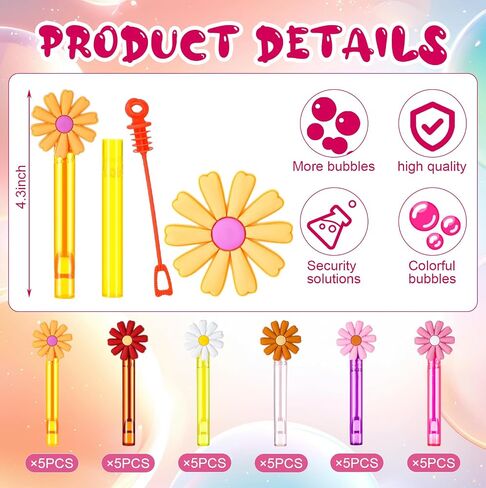 30 PCS Daisy Bubble Wands Pastel Flower Party Party Favors Groovy Hippie Bubble Makers for Birthday Wedding Supplies و Rijer و Goodie Facs و Piñata Goodi Bag Stuffs ( in Kuwait